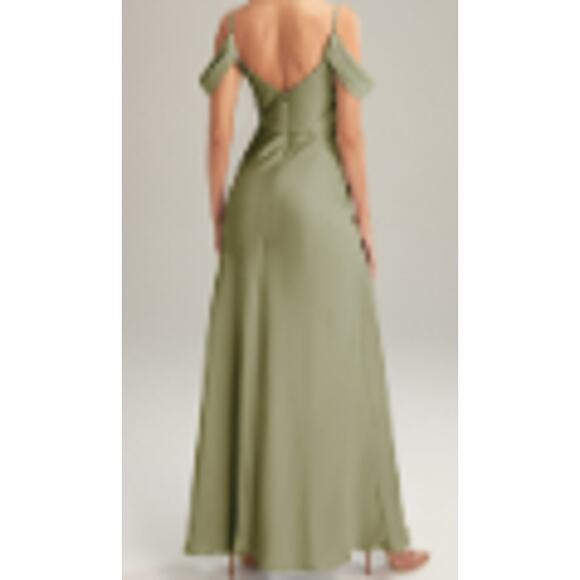 BRIDESMAID AW 16 2X plus green fennel seed satin Meg formal maxi dress NEW B40 - Picture 2 of 11